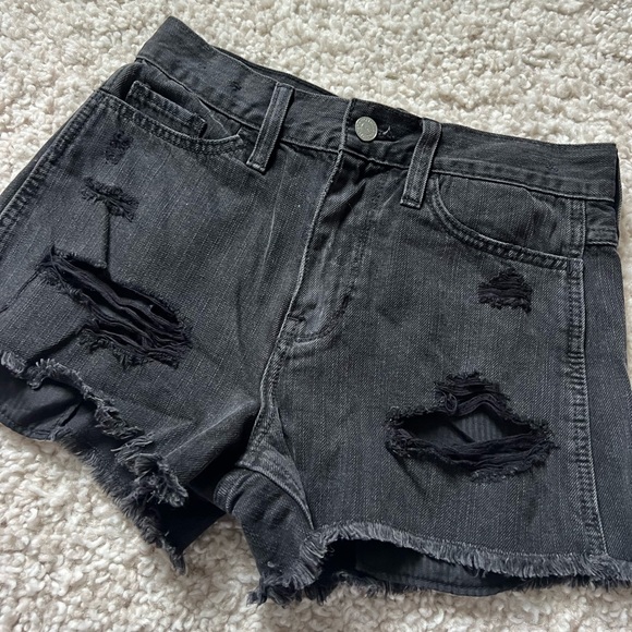 Hollister Pants - high rise black ripped jeans shorts
